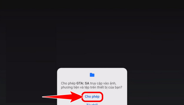 Chọn Cho phép để cấp quyền cho game